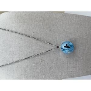 Blue Sky and Cloud Pendant Necklace with Silver Chain Eagle Resin